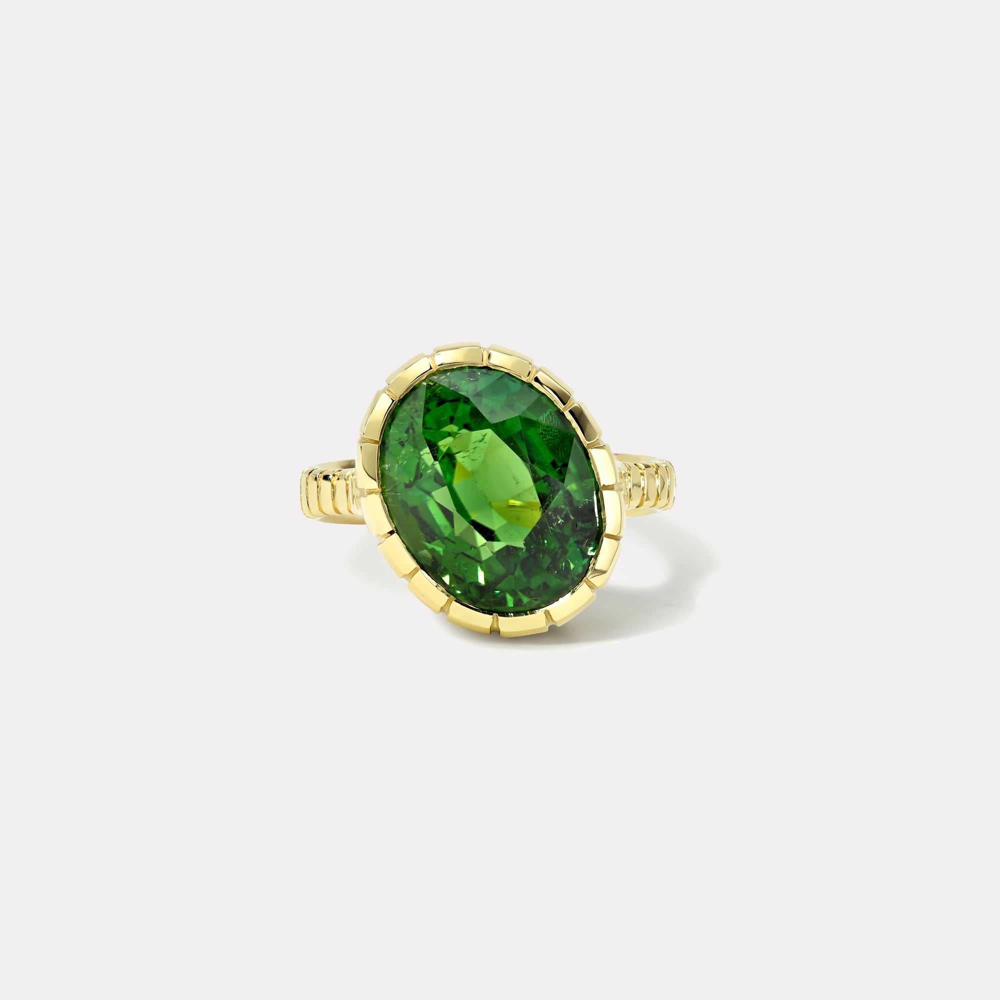 retrouvai 9.32ct Oval Green Tourmaline Heirloom Bezel Ring