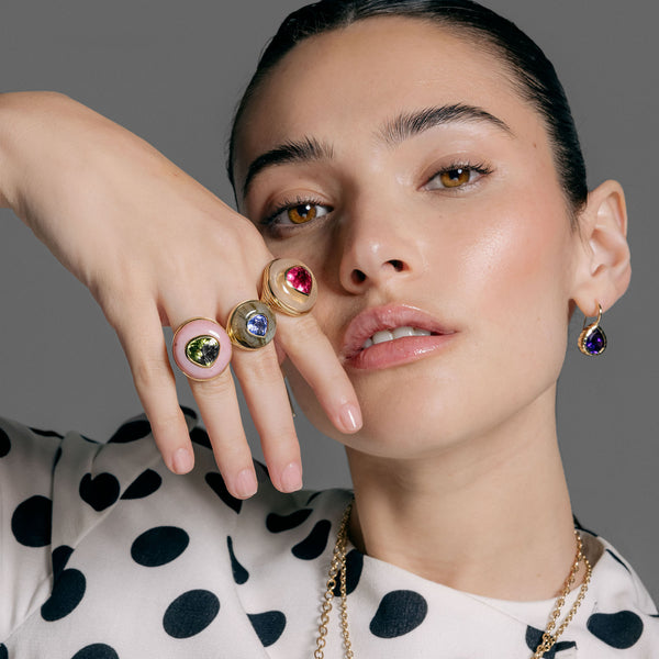 Retrouvai 9.47ct Green Tourmaline In Hand Carved Pink Opal Lollipop Ring