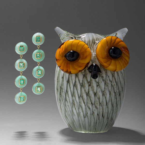 Retrouvai 9.48ct Mixed Emerald Cut Emeralds In Chrysoprase Lollipop Drop Earrings