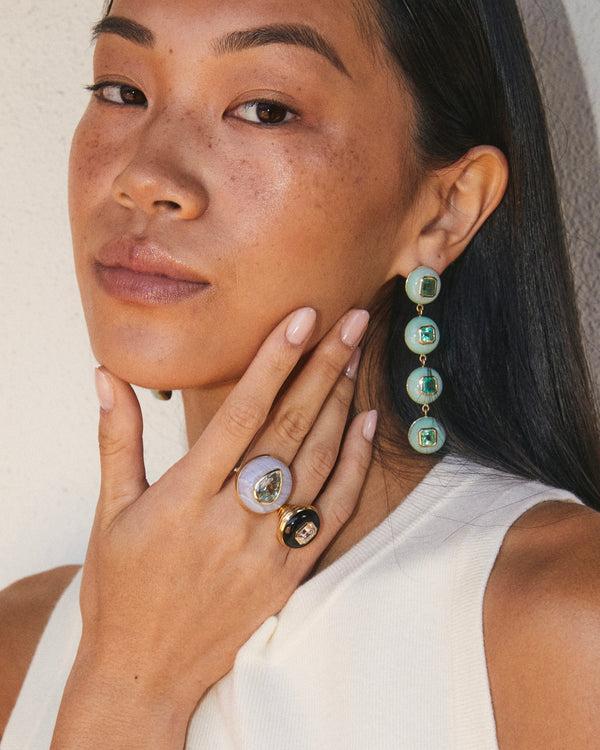 Retrouvai 9.48ct Mixed Emerald Cut Emeralds In Chrysoprase Lollipop Drop Earrings