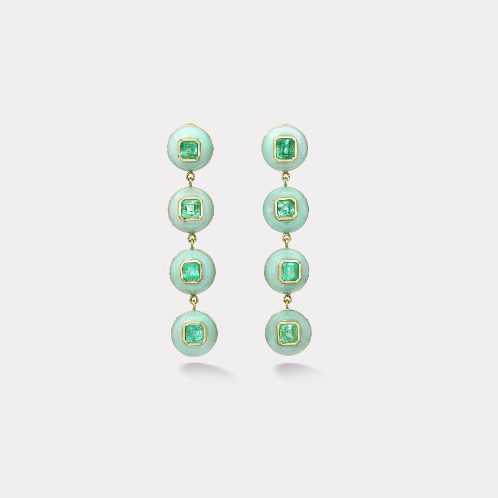 retrouvai 9.48ct Mixed Emerald Cut Emeralds in Chrysoprase Lollipop Drop Earrings