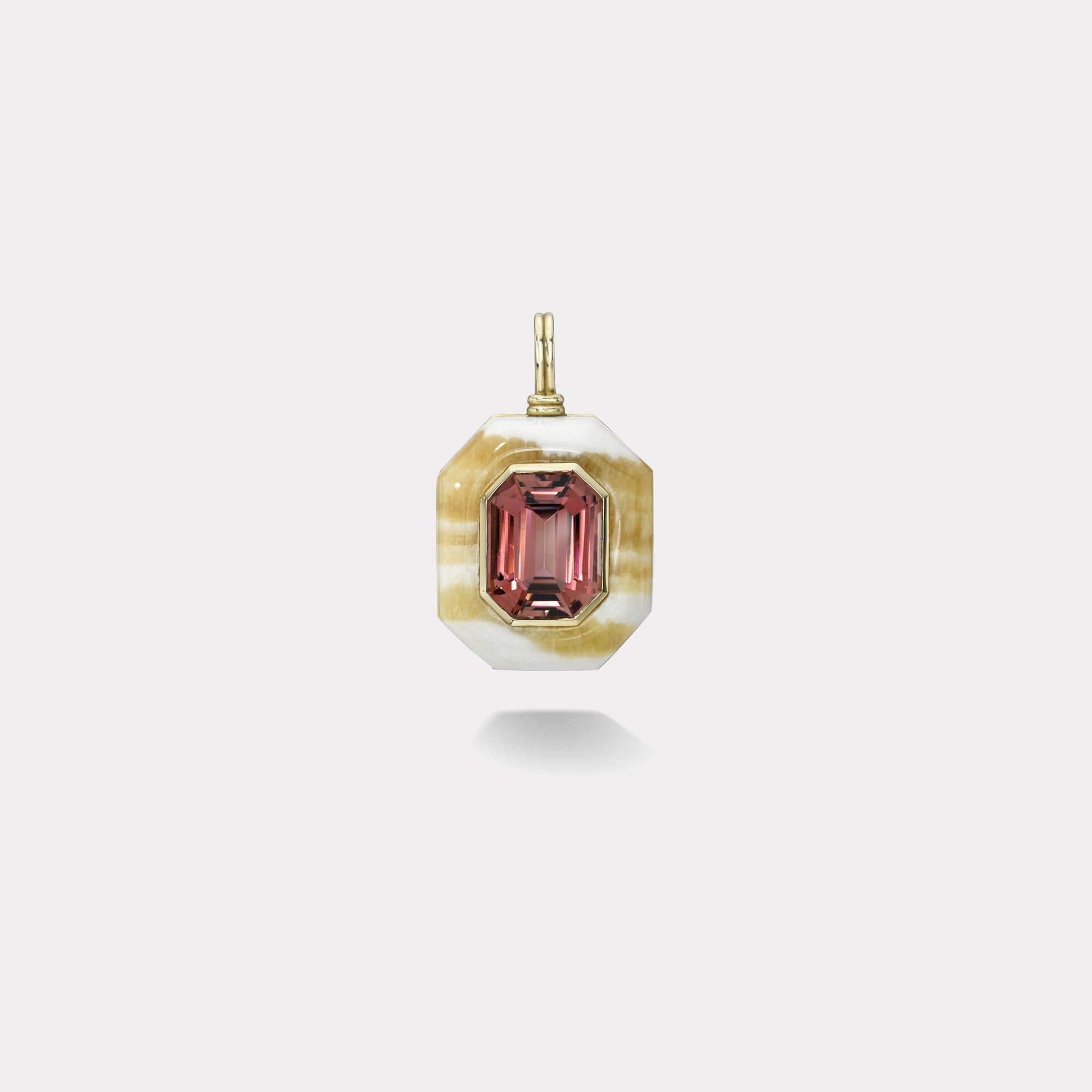 retrouvai 9.92ct Pink Tourmaline in Yellow Rhodocrosite Lollipop Charm