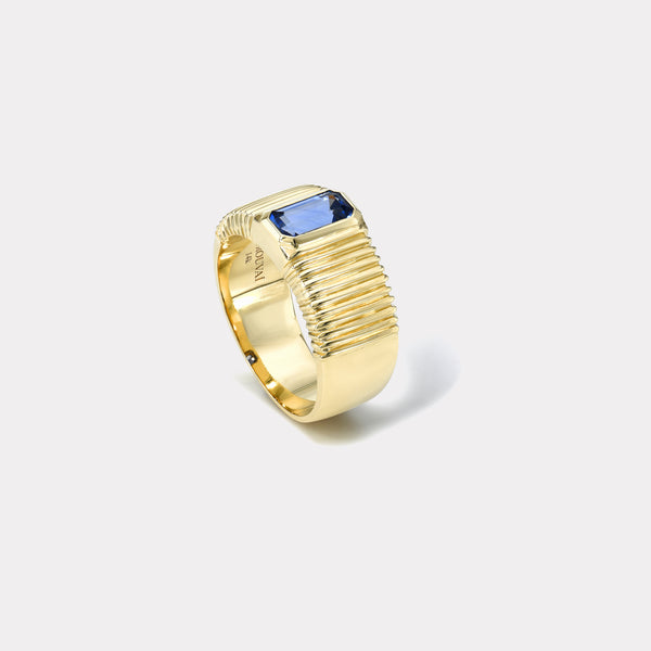 Retrouvai .91ct Emerald Cut Tanzanite Pleated Solitaire Band