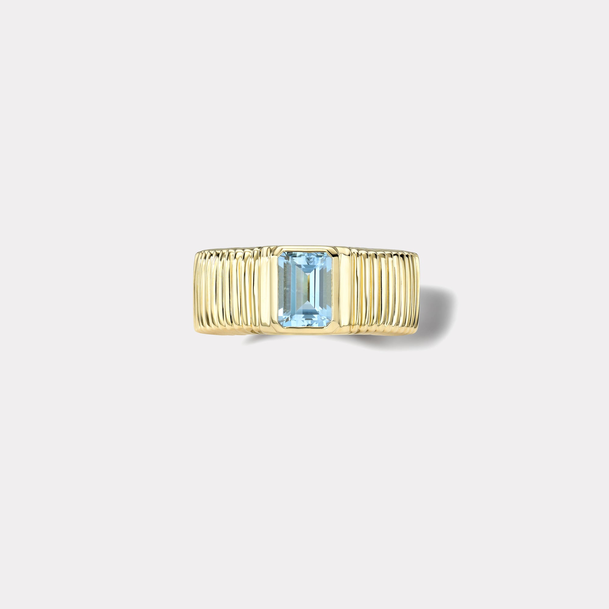 retrouvai .97ct Emerald Cut Aquamarine Pleated Solitaire Band