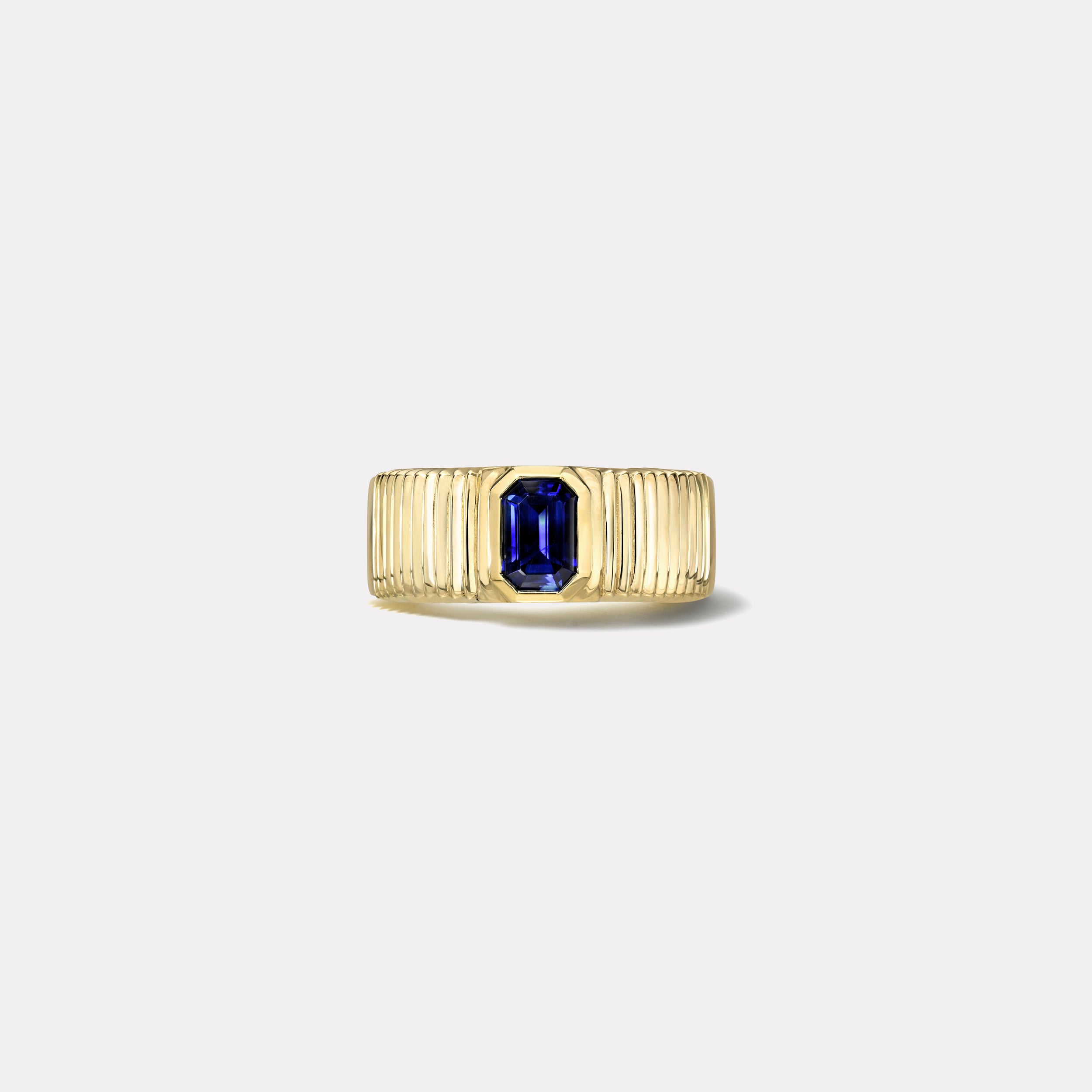 retrouvai .97ct Emerald Cut Blue Sapphire Pleated Solitaire Band