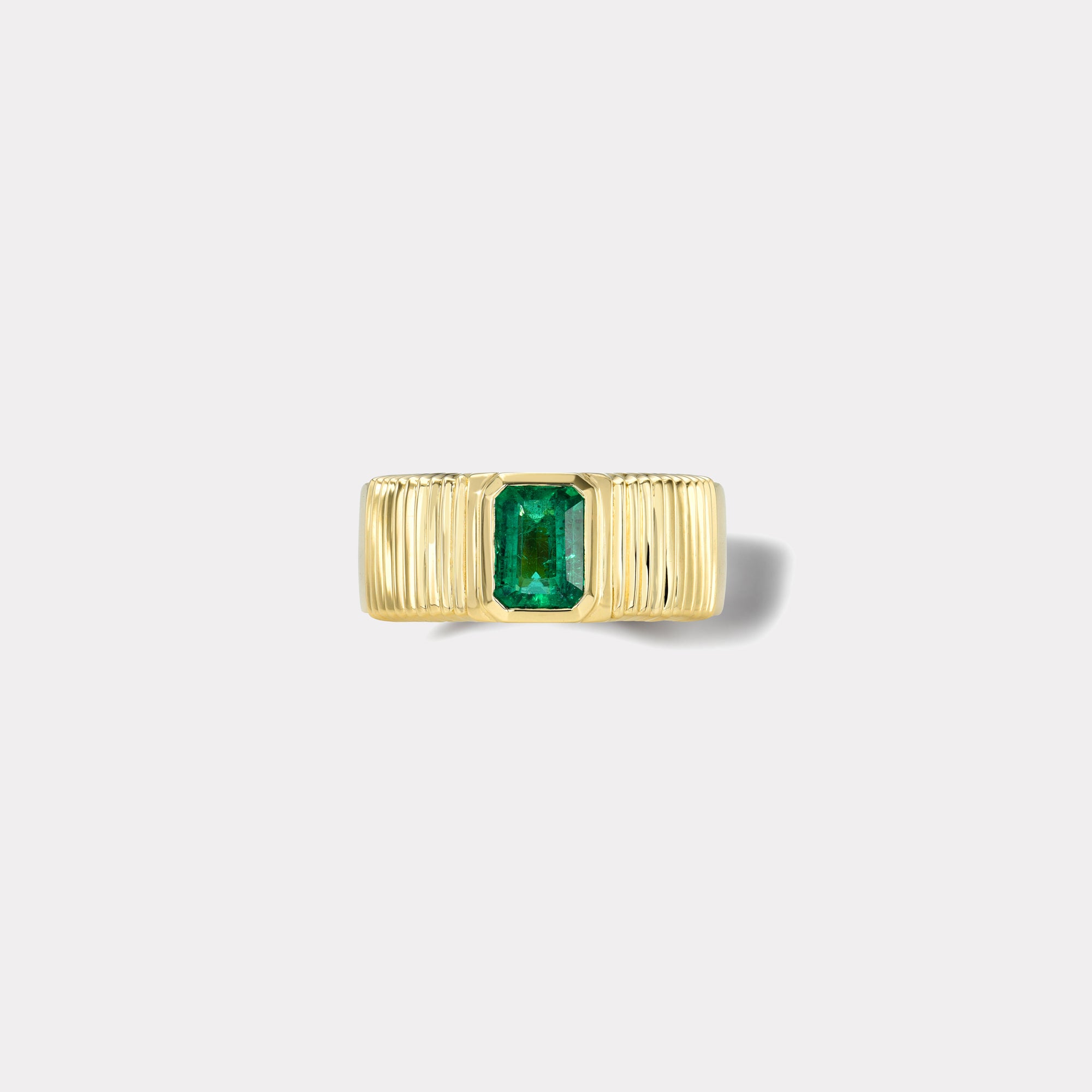 retrouvai .99ct Emerald Cut Emerald Pleated Solitaire Band