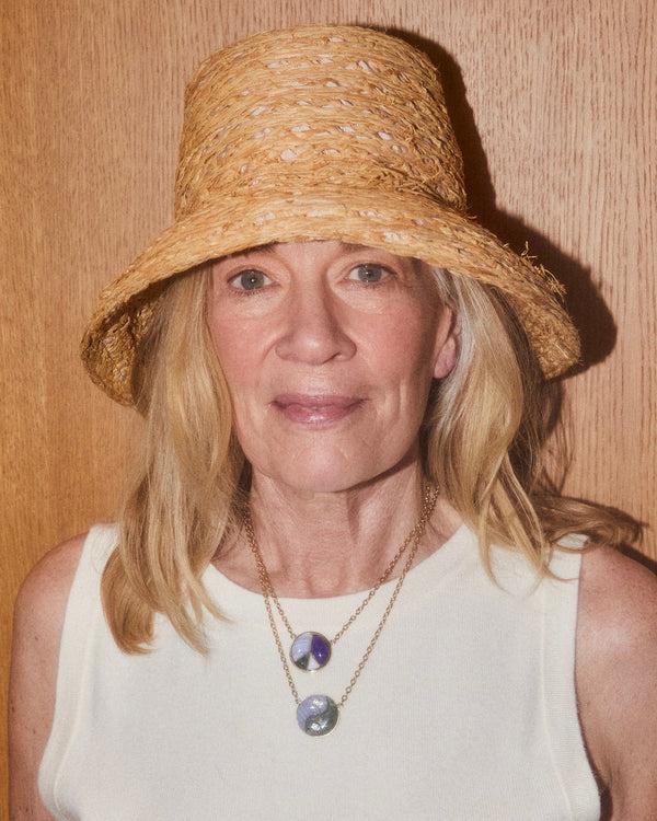 Retrouvai Blue Lace Agate And Moss Agate Double Stone Large Yin Yang Pendant On Handmade Chain