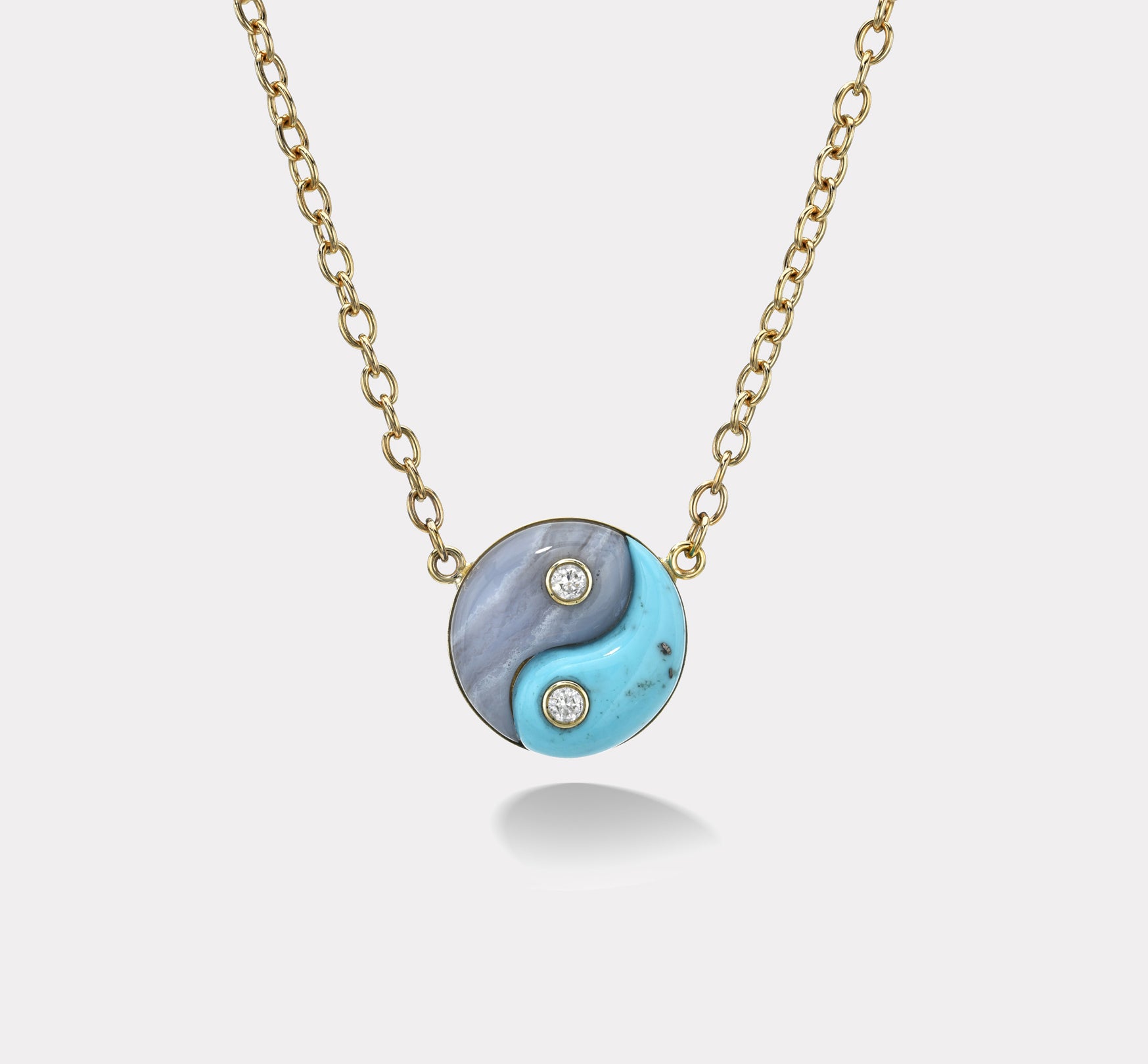 retrouvai Blue Lace Agate and Turquoise Double Stone Yin Yang Pendant on Handmade Chain