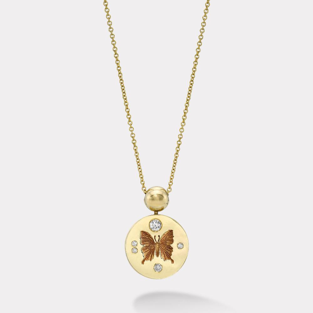 retrouvai Butterfly Fantasy Signet Pendant Necklace with Diamonds