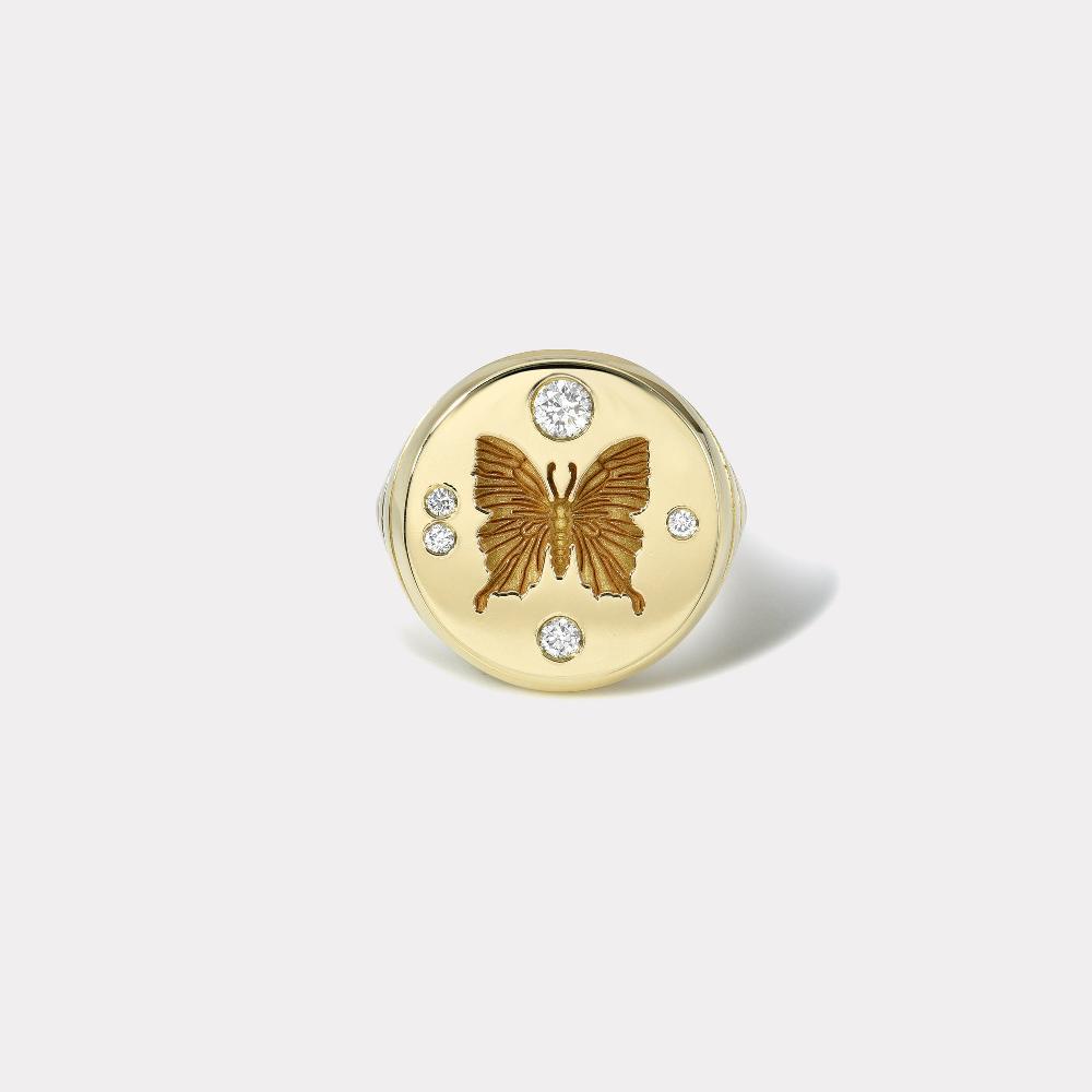 retrouvai Butterfly Fantasy Signet Ring with Diamonds