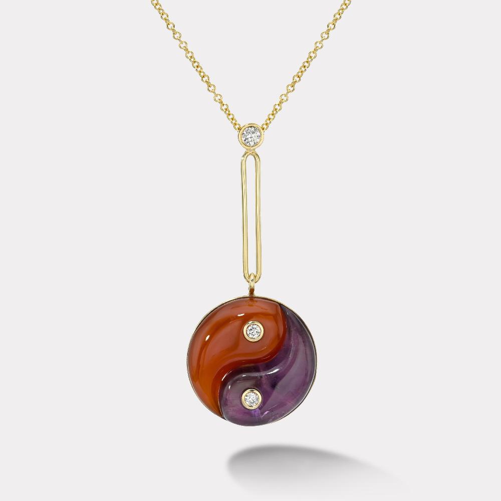 retrouvai Carnelian and Amethyst Double Stone Yin Yang Pendant