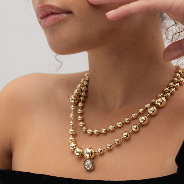 Retrouvai Cascading Domino Ball Chain With 1.68ct Round Diamond Bounce Charm