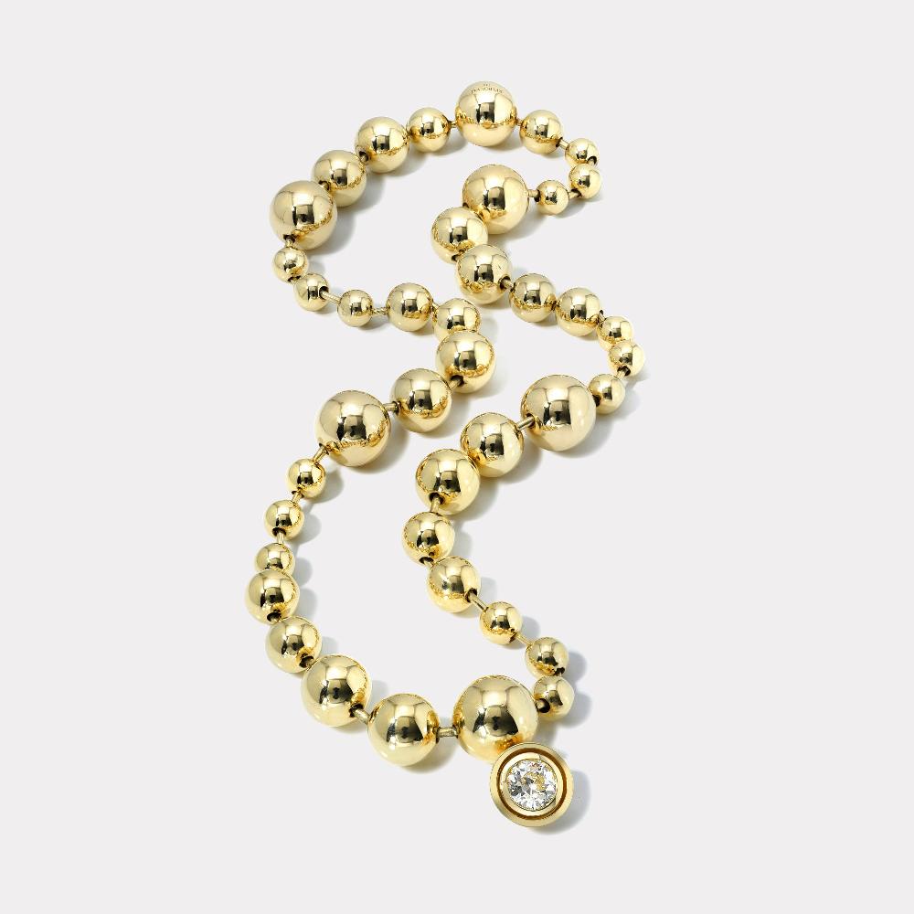 retrouvai Cascading Domino Ball Chain with 1.68ct Round Diamond Bounce Charm