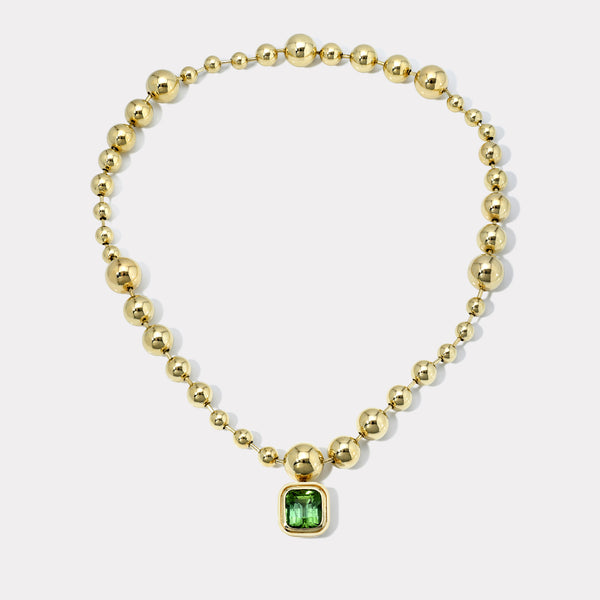 Retrouvai Cascading Domino Ball Chain With 10.21ct Cushion Mint Tourmaline Bounce Pendant