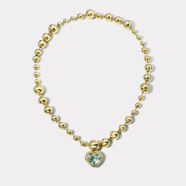 Retrouvai Cascading Domino Ball Chain With 12.14ct Mint Tourmaline Heart Bounce Pendant