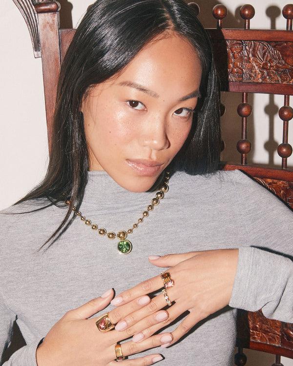 Retrouvai Cascading Domino Ball Chain With 15.87ct Round Green Tourmaline Bounce Pendant