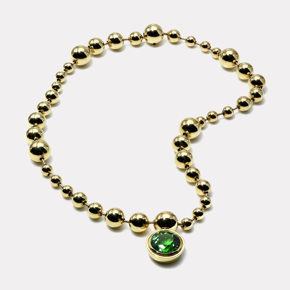 retrouvai Cascading Domino Ball Chain with 15.87ct Round Green Tourmaline Bounce Pendant
