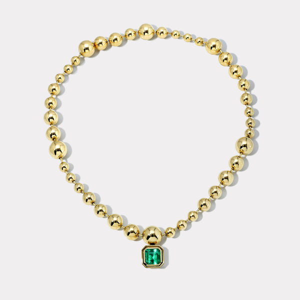 Retrouvai Cascading Domino Ball Chain With 5.30ct Emerald Cut Emerald Bounce Pendant