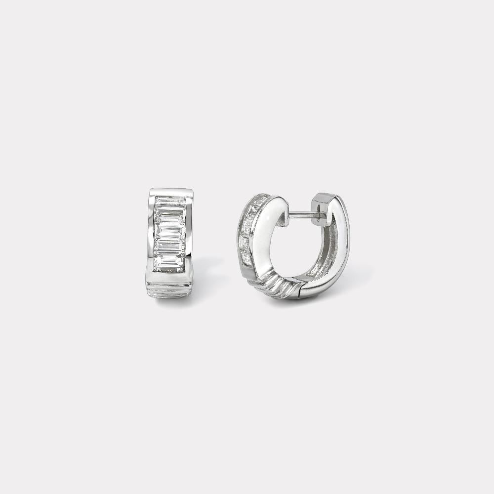 retrouvai Classic Baguette Buckle Huggies - Diamond in Platinum