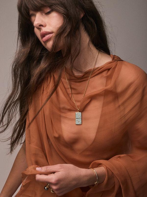 Retrouvai Classic Diamond Domino Necklace With Semiprecious Stone Inlay- Turquoise