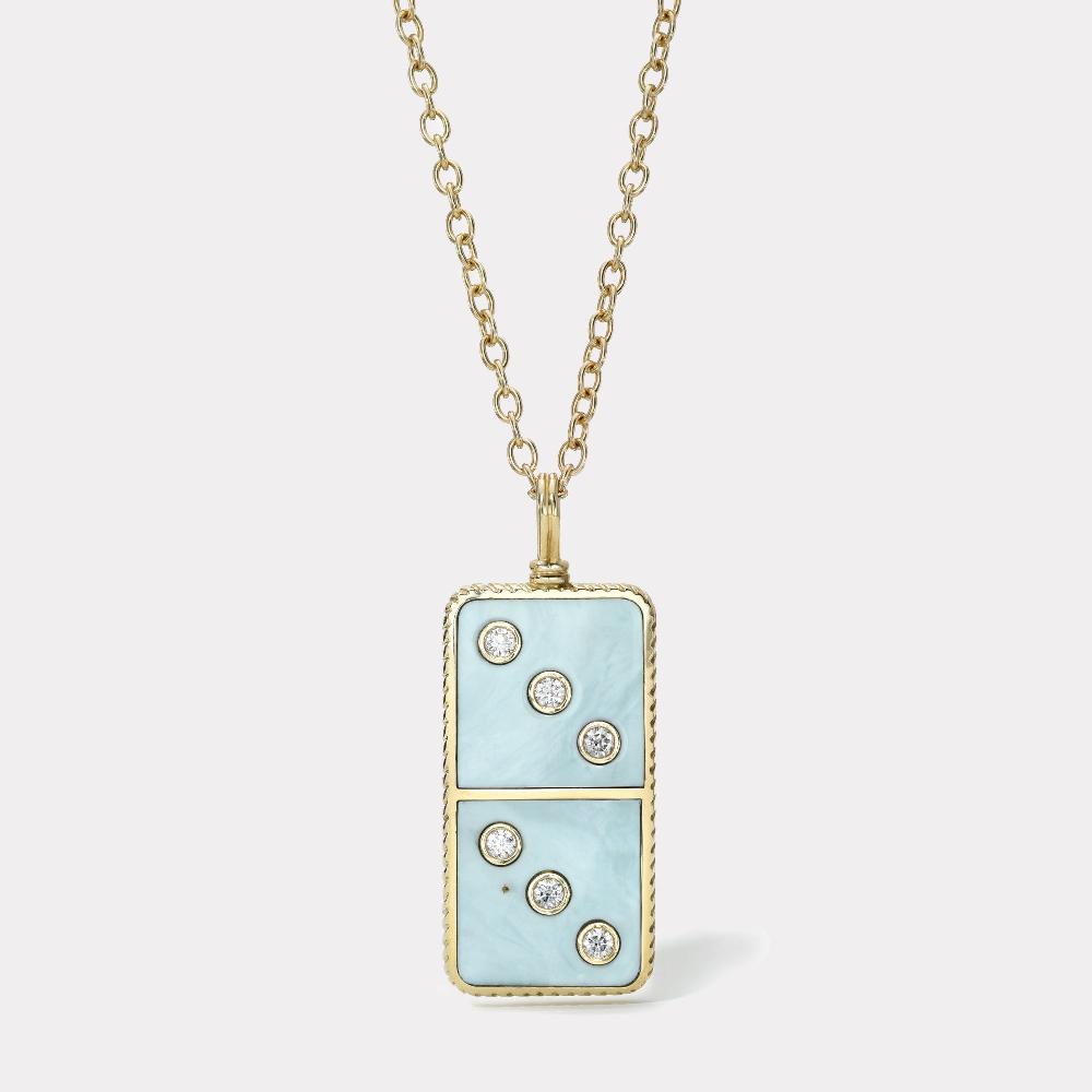retrouvai Classic Diamond Domino Necklace with Semiprecious Stone Inlay- Turquoise