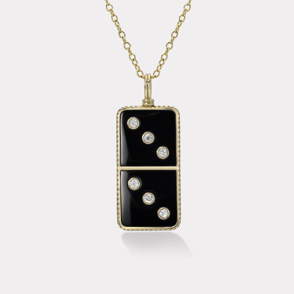 retrouvai Classic Diamond Domino Necklace with Semiprecious Stone Inlay- Onyx