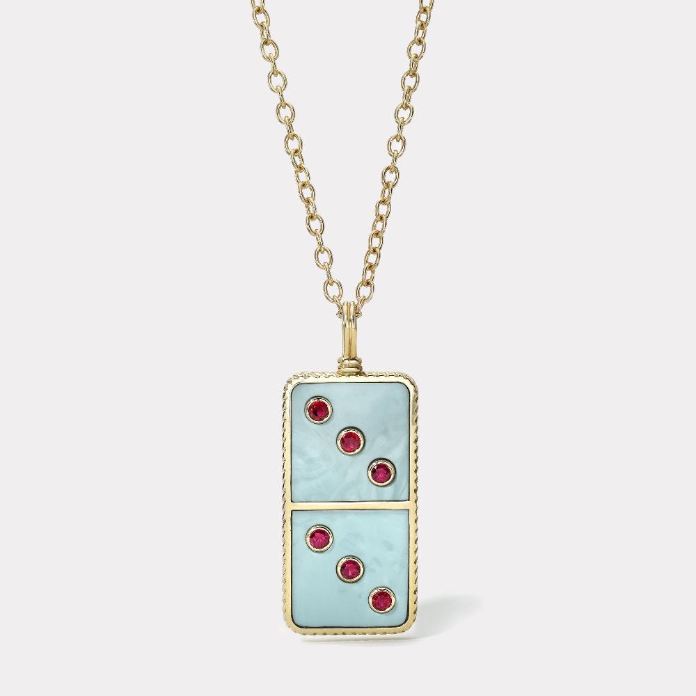 retrouvai Classic Domino Necklace with Semiprecious Stone Inlay - Turquoise and Ruby