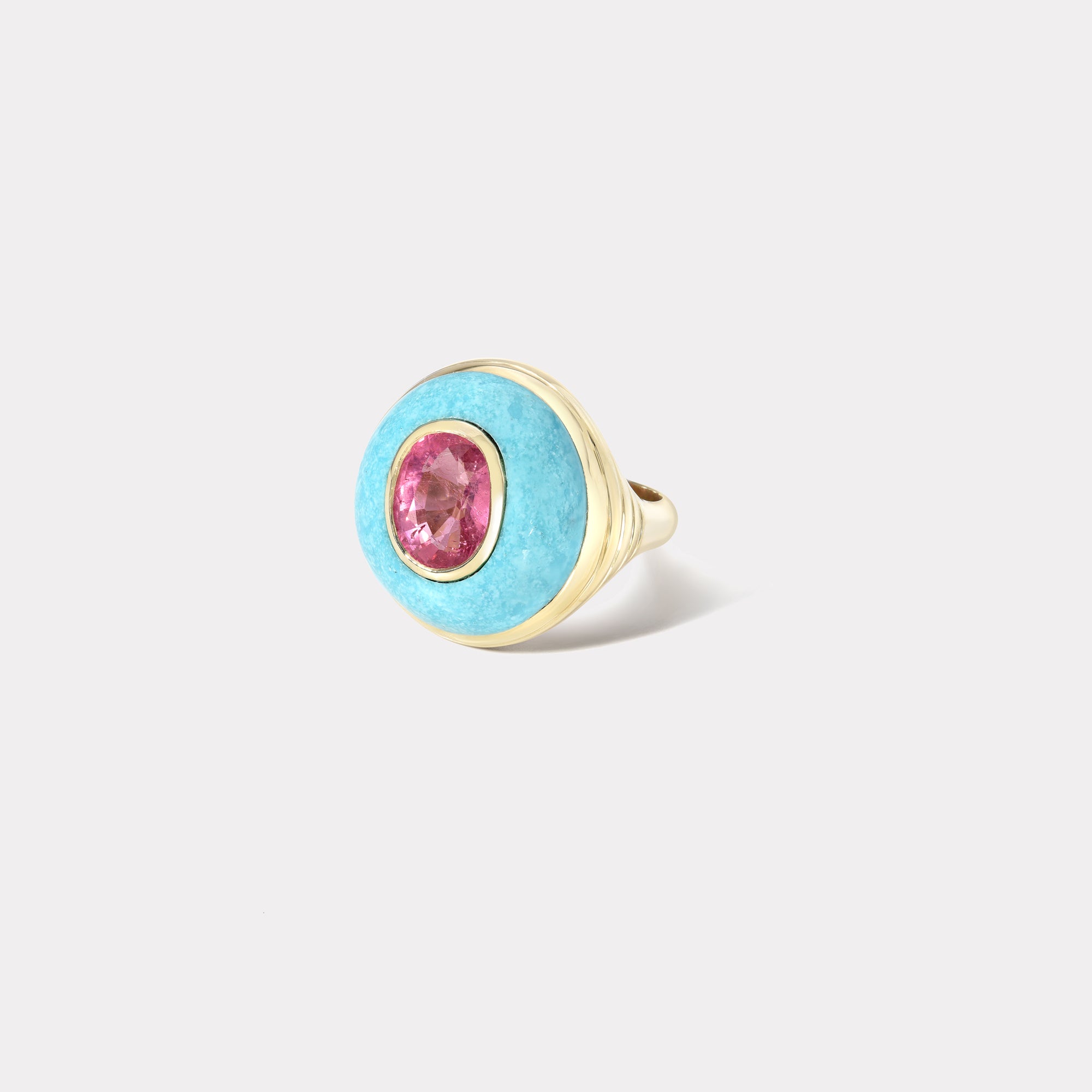 retrouvai Classic Lollipop Ring - 2.55ct Pink Tourmaline in Hand Carved Turquoise