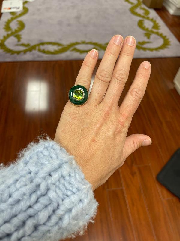 Retrouvai Classic Lollipop Ring - 4.36ct Green Tourmaline In Malachite