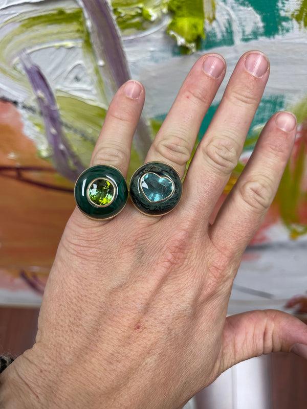 Retrouvai Classic Lollipop Ring - 4.94ct Blue Tourmaline In Jasper