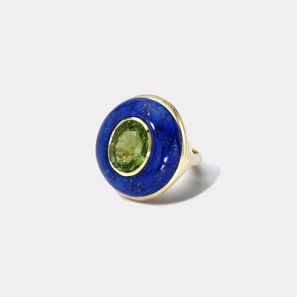 retrouvai Classic Lollipop Ring - 5.2ct Green Tourmaline in Hand Carved Lapis