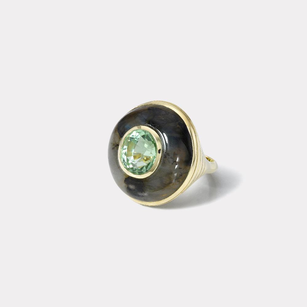 retrouvai Classic Lollipop Ring - 5.65ct Mint Tourmaline in Hand Carved Labradorite