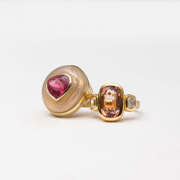 Retrouvai Classic Lollipop Ring - 5.7ct Rubellite In Hand Carved Rose Quartz