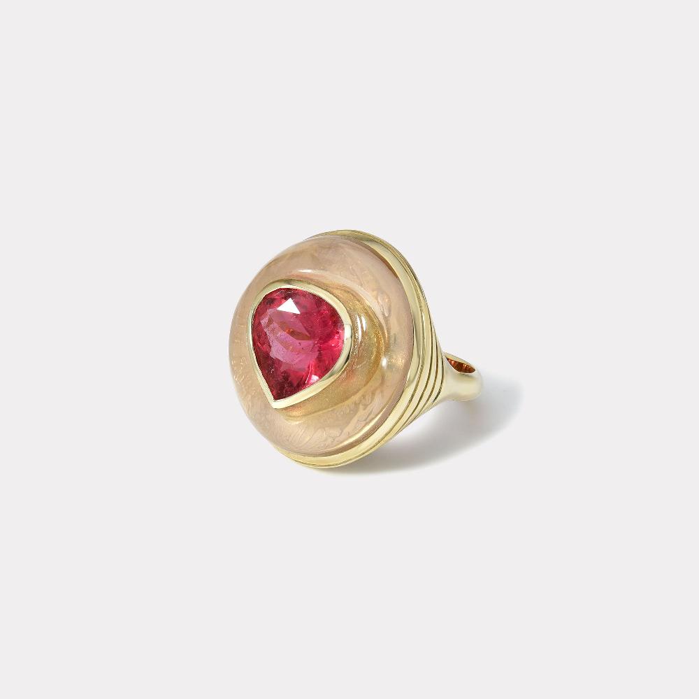 retrouvai Classic Lollipop Ring - 5.7ct Rubellite in Hand Carved Rose Quartz