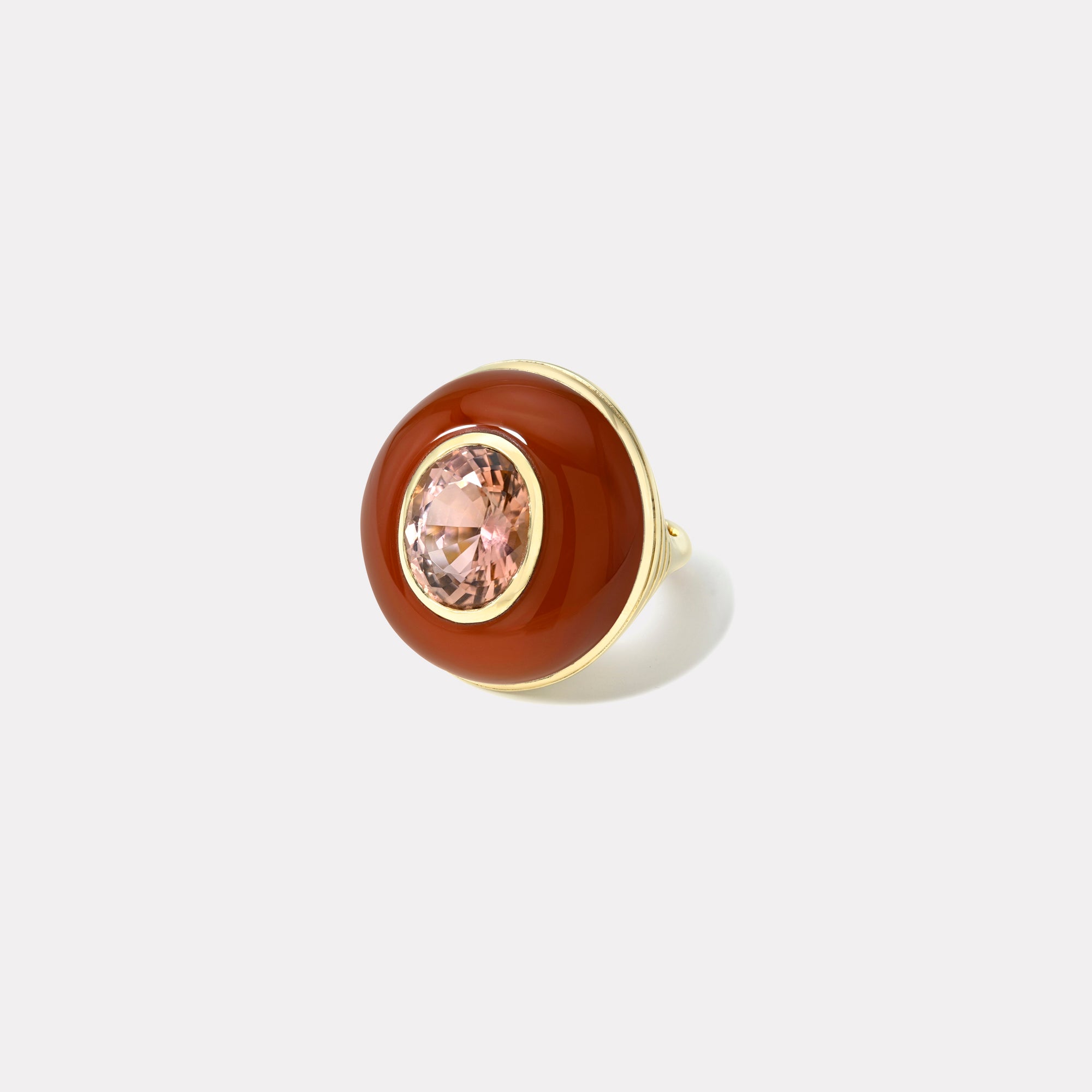 retrouvai Classic Lollipop Ring - 6ct Oval Pink Tourmaline in Hand Carved Carnelian