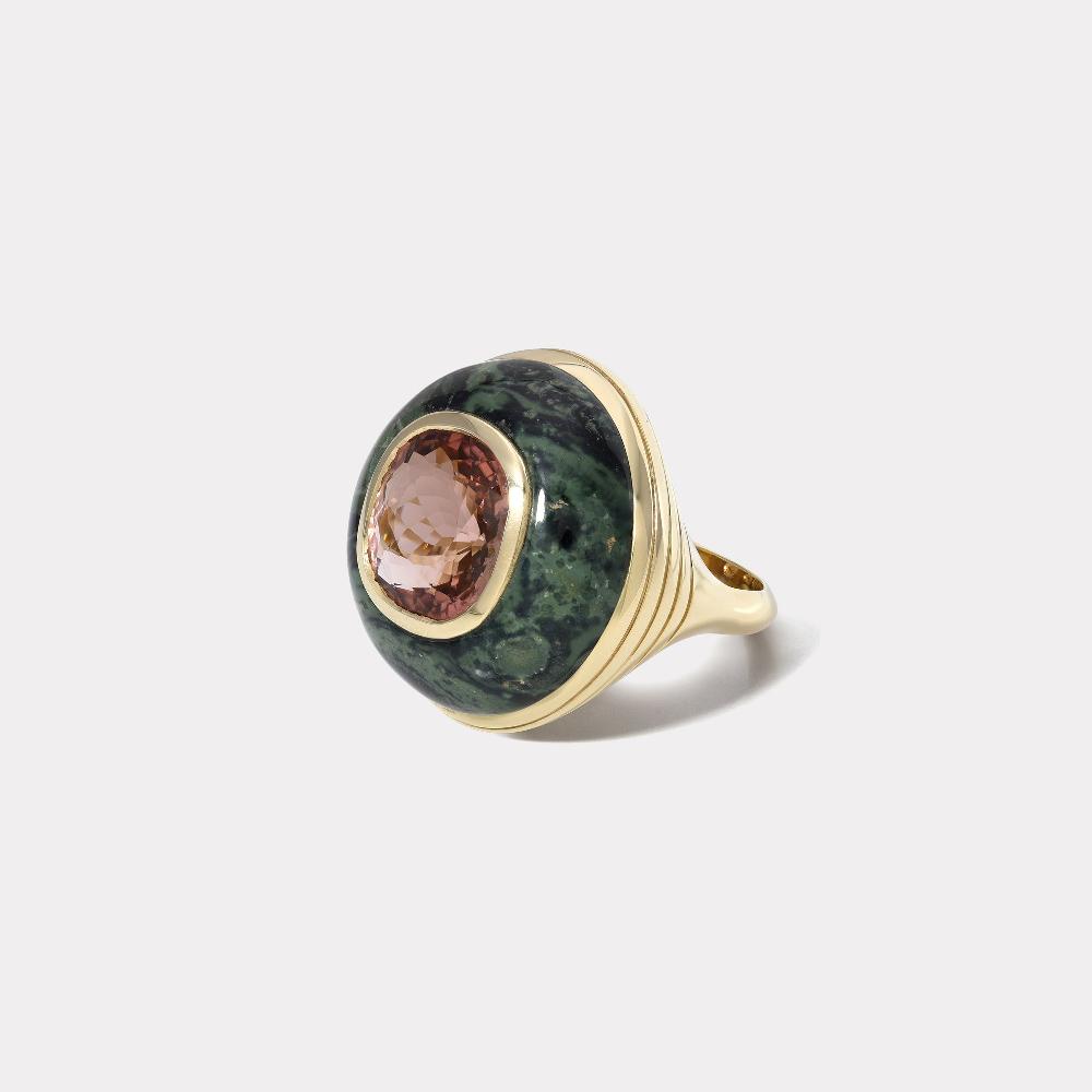 retrouvai Classic Lollipop Ring - 7.2ct Tourmaline in Hand Carved Jasper