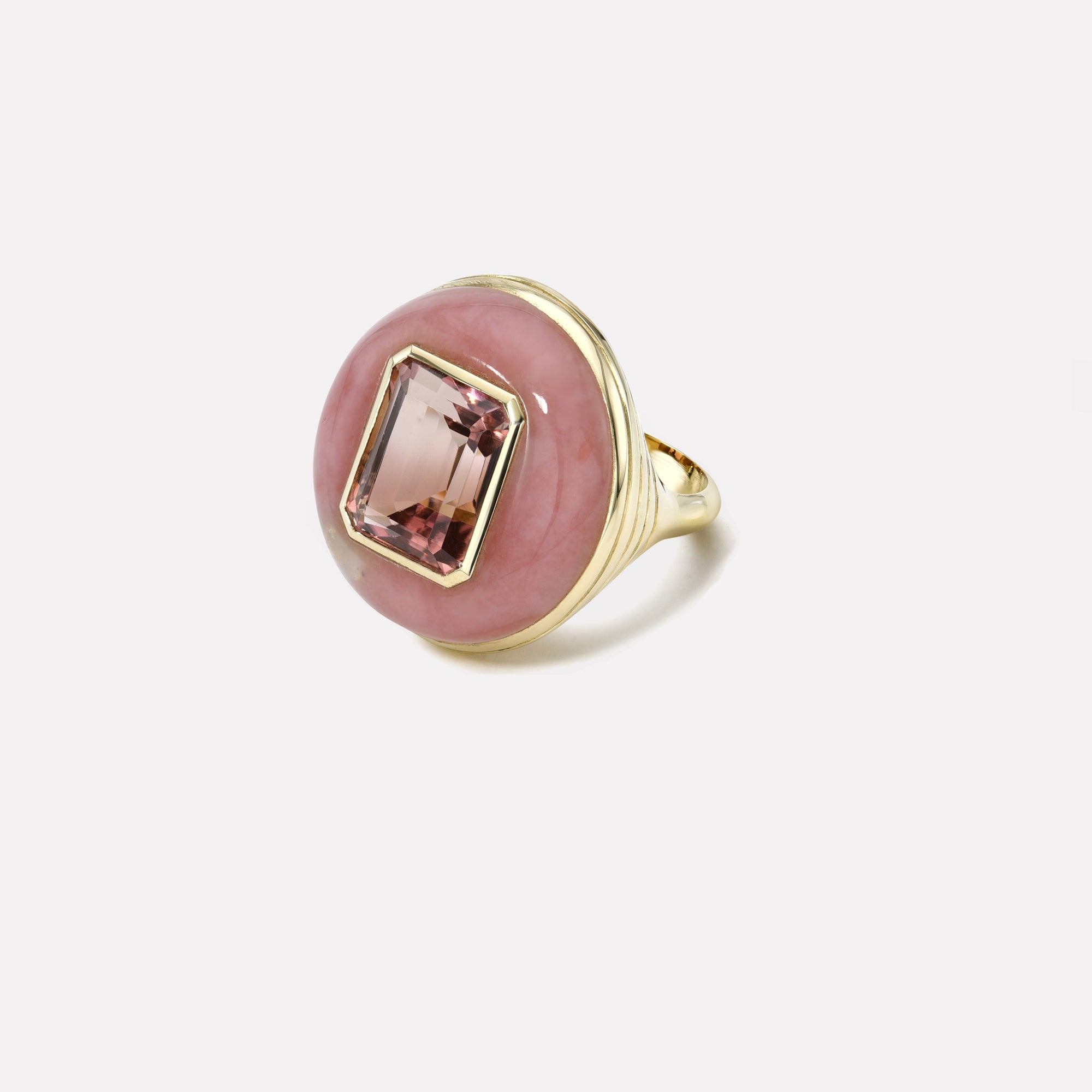 retrouvai Classic Lollipop Ring - 7.55ct Pink Tourmaline in Hand Carved Pink Opal