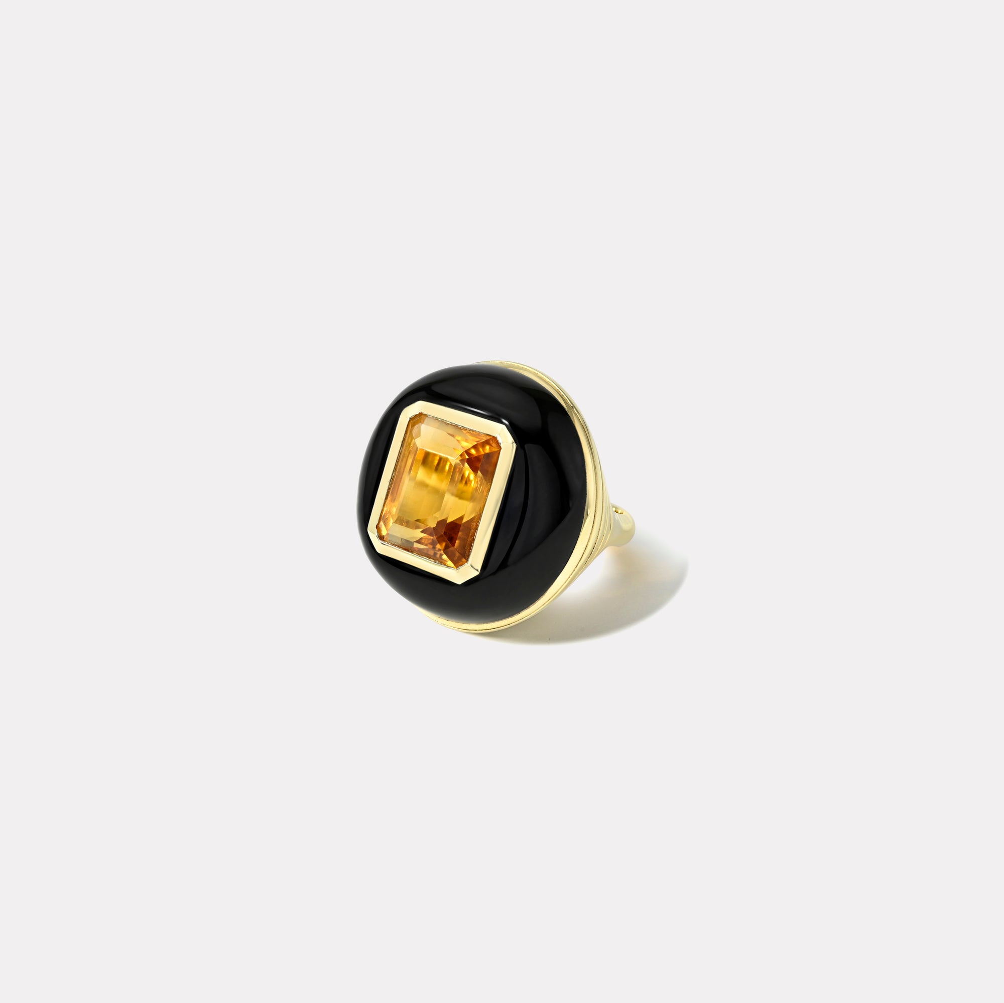 retrouvai Classic Lollipop Ring - 8.76ct Emerald Cut Citrine in Hand Carved Onyx