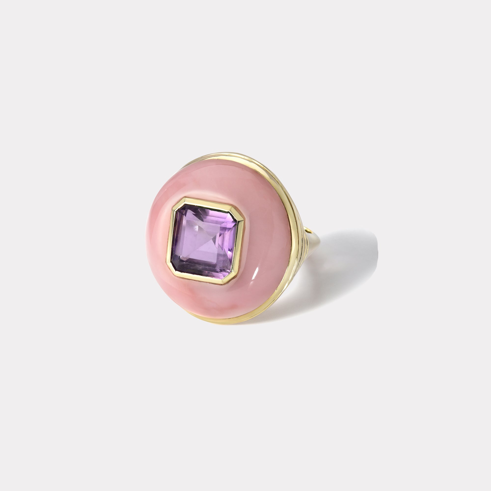 retrouvai Classic Lollipop Ring - Amethyst in Hand Carved Pink Opal