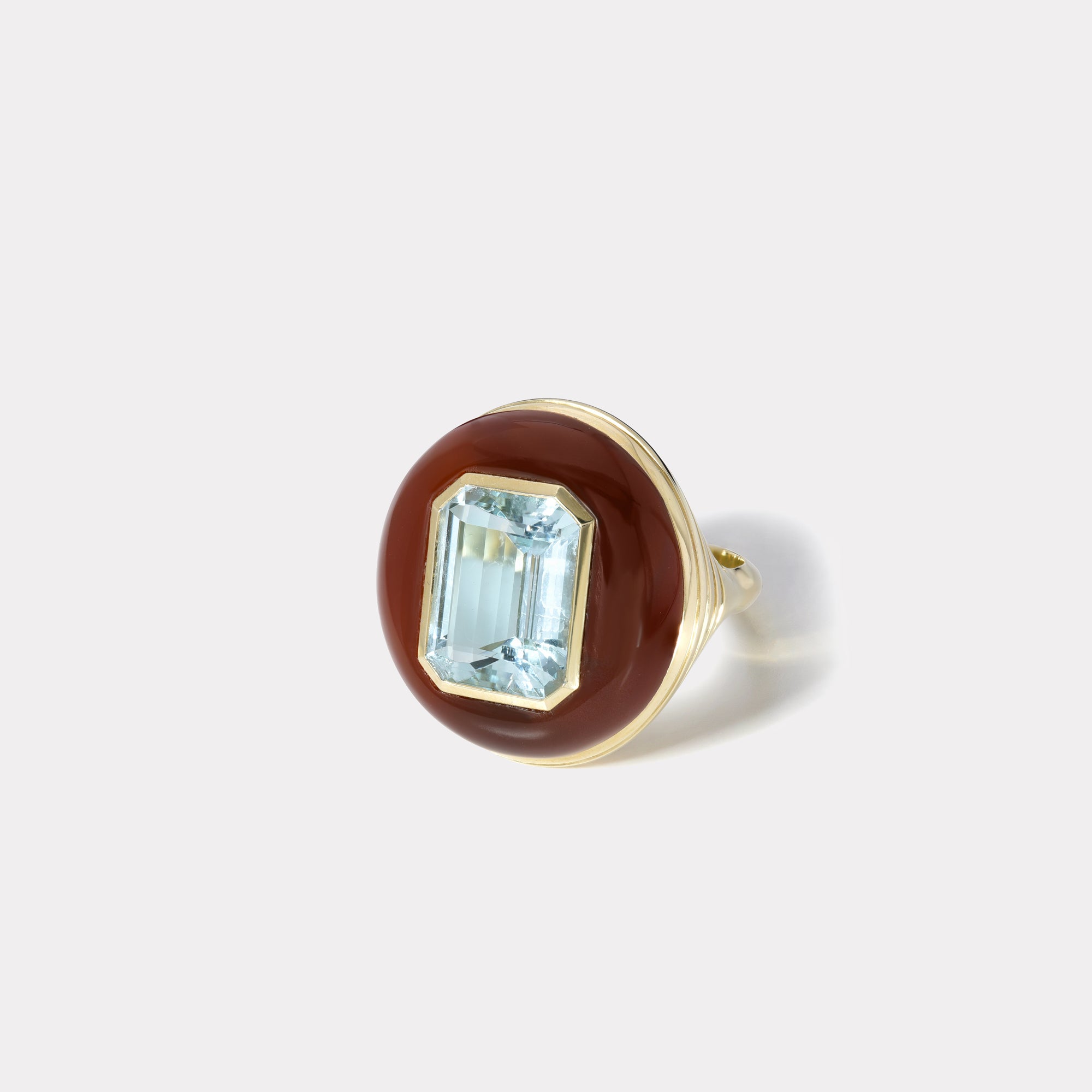 retrouvai Classic Lollipop Ring - Aquamarine in Hand Carved Carnelian