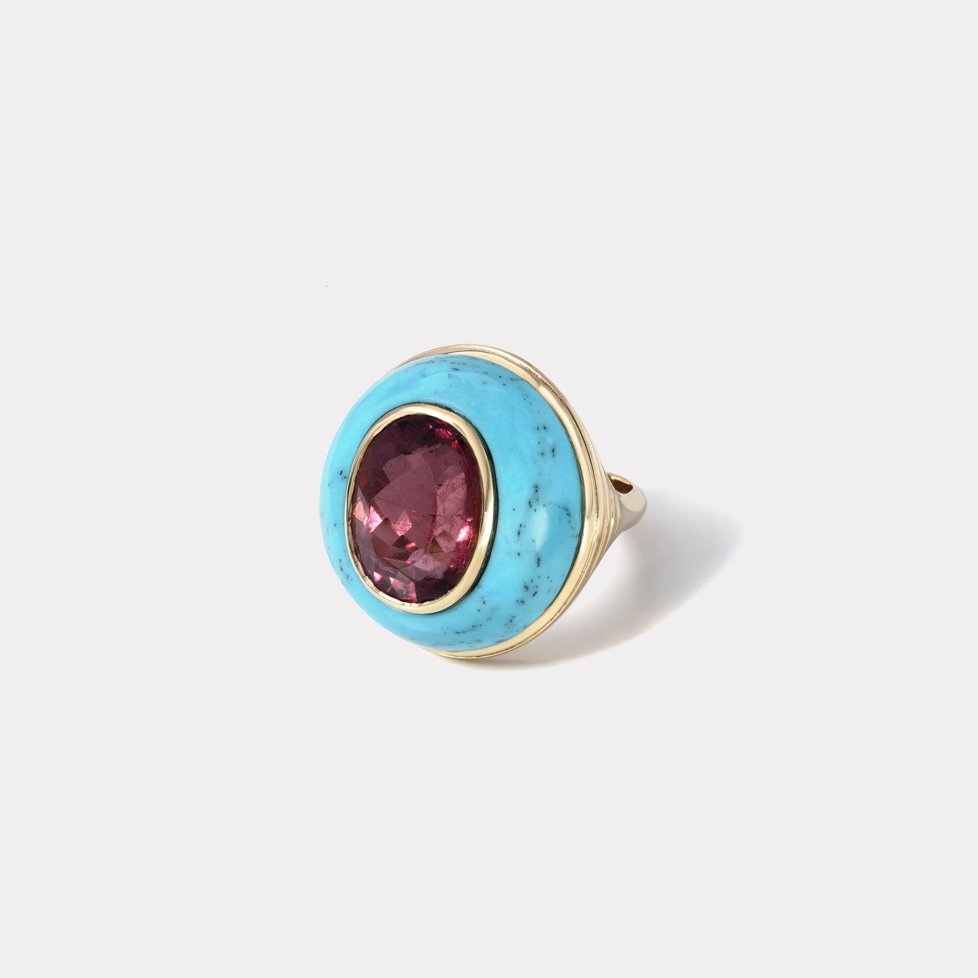 retrouvai Classic Lollipop Ring - Oval Cut Cherry Tourmaline in Hand Carved Turquoise