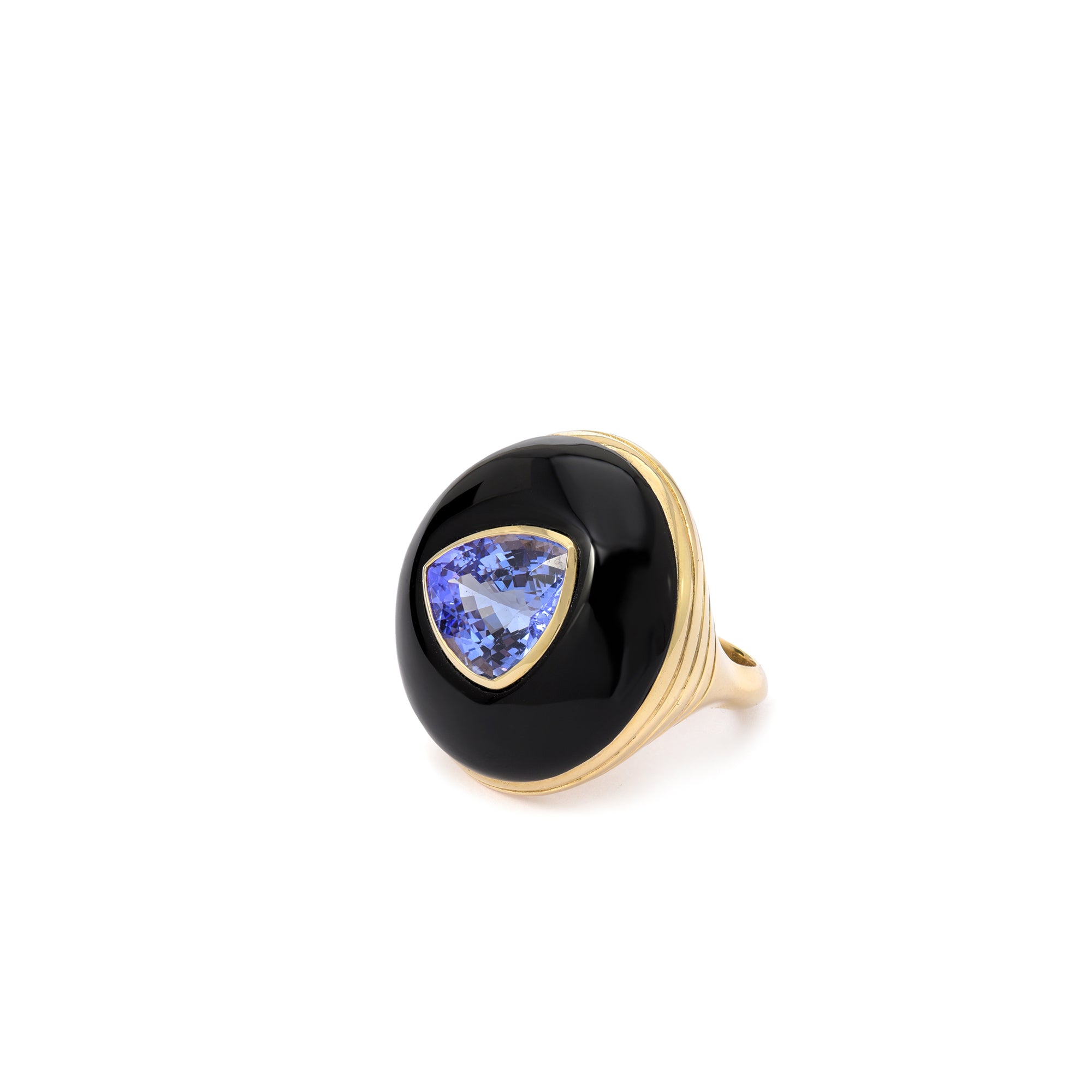 retrouvai Classic Lollipop Ring - Triangle Tanzanite in Hand Carved Onyx