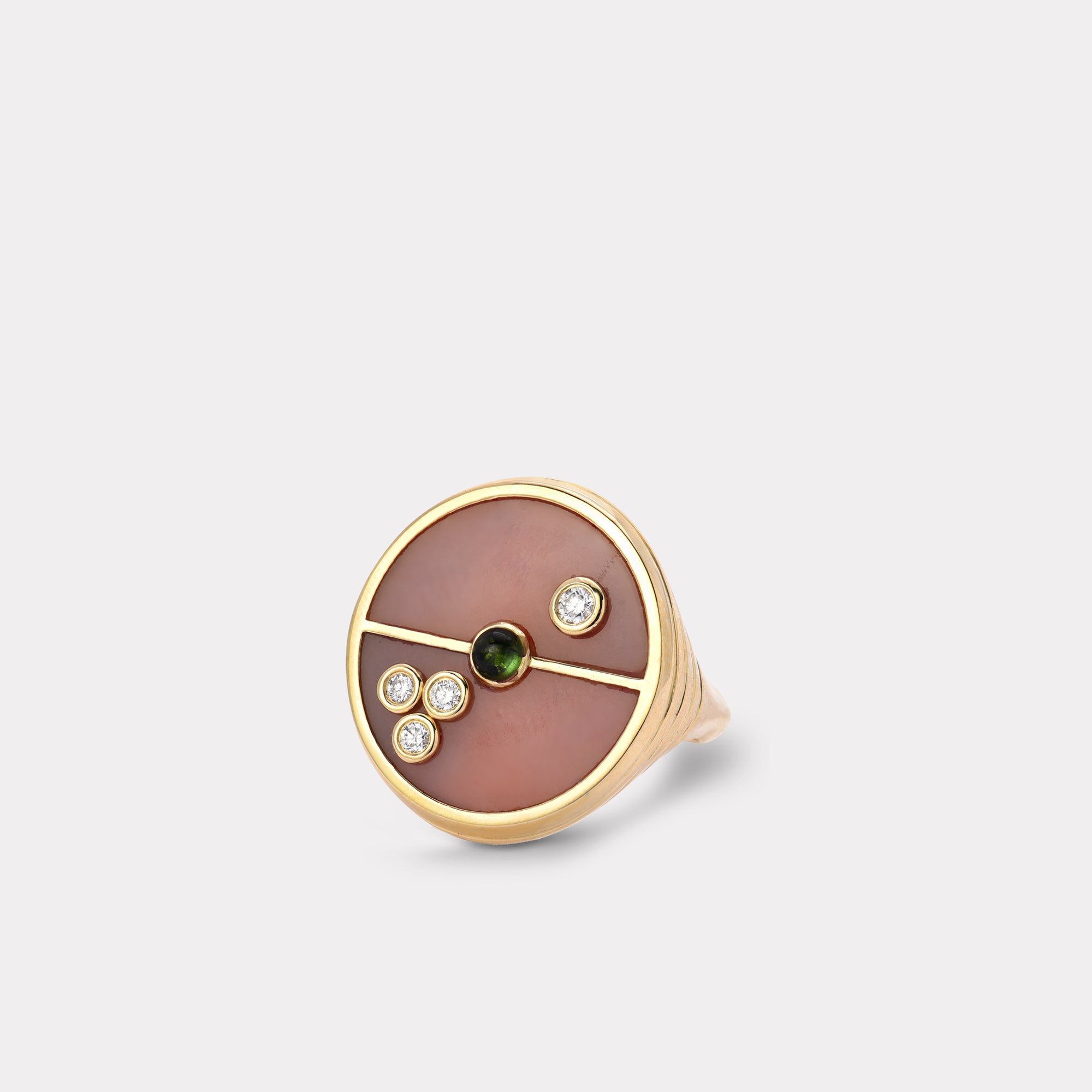 retrouvai Compass Ring with Pink Opal and Green Tourmaline