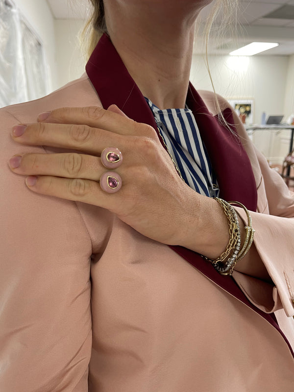 Retrouvai Double Stone Lollipop Ring - 3.09ct Lotus Garnets In Pink Opal