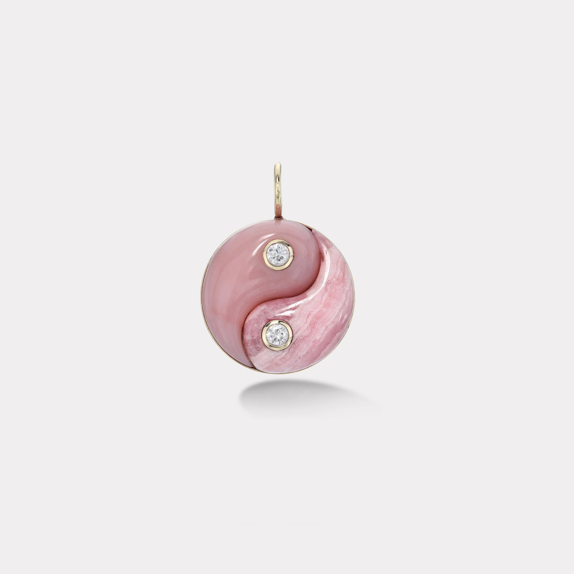 retrouvai Double Stone Yin Yang Charm - Pink Opal and Rhodochrosite
