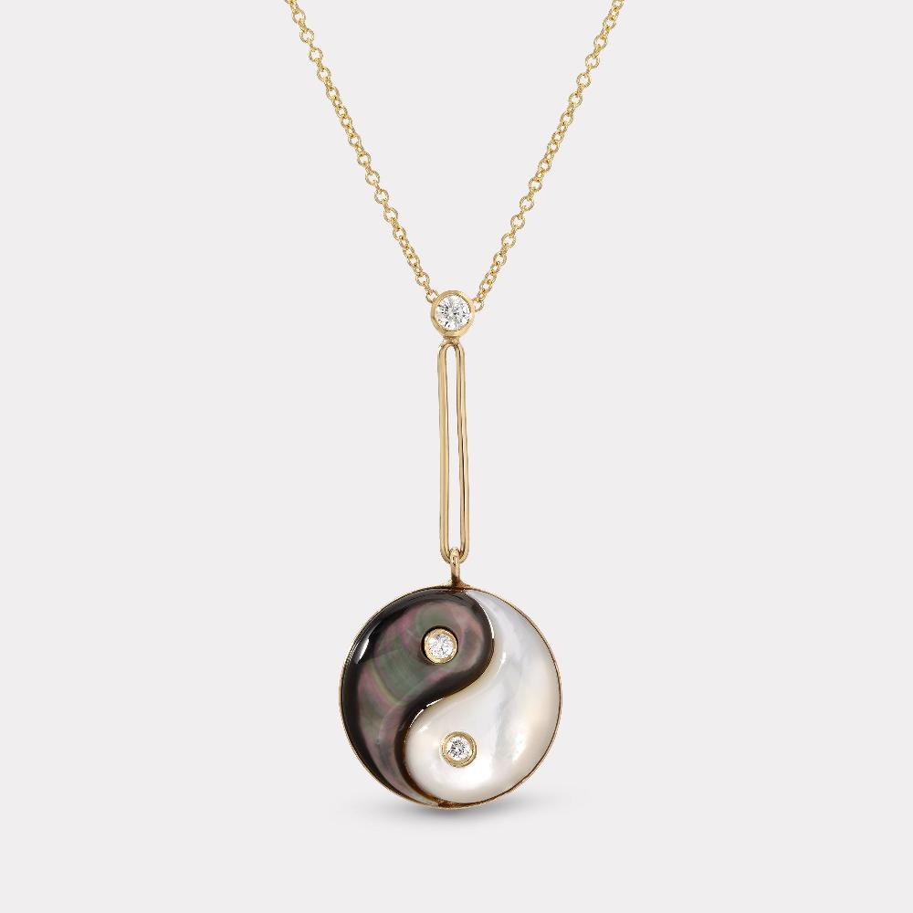 retrouvai Double Stone Yin Yang Pendant - Dark and White Mother of Pearl