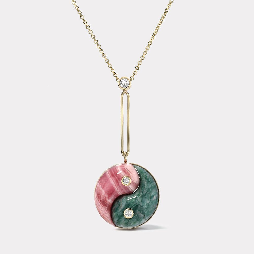 retrouvai Double Stone Yin Yang Pendant - Serpentine and Rhodochrosite