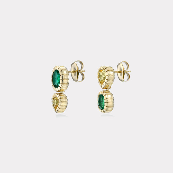 Retrouvai Emerald And Yellow Sapphire Double Stone Heirloom Bezel Earrings