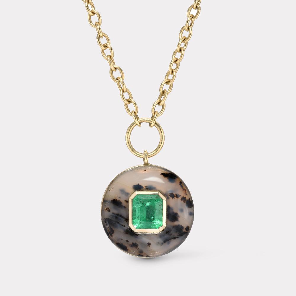 retrouvai Emerald in Hand Carved Dendrite Lollipop Pendant