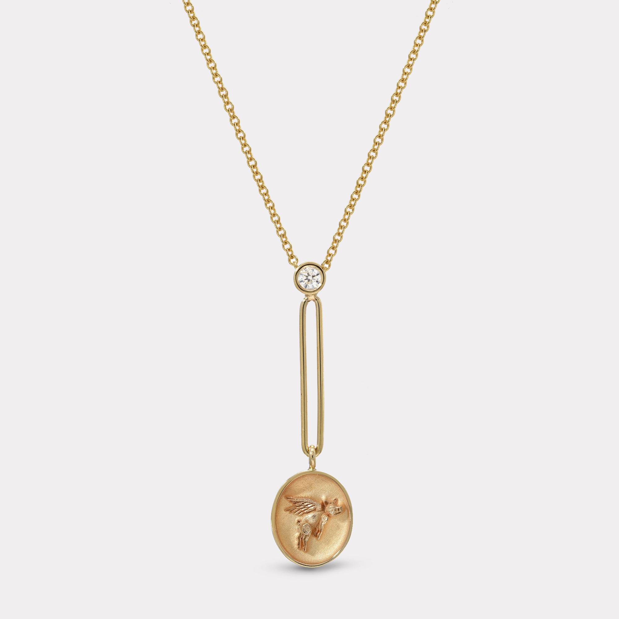 retrouvai Fantasy Signet Pendant Necklace - Flying Pig